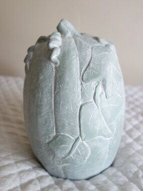 Vntg 2001 ISABEL BLOOM Tall Greenish Hue Concrete Art Sculpture Pumpkin – Fall /